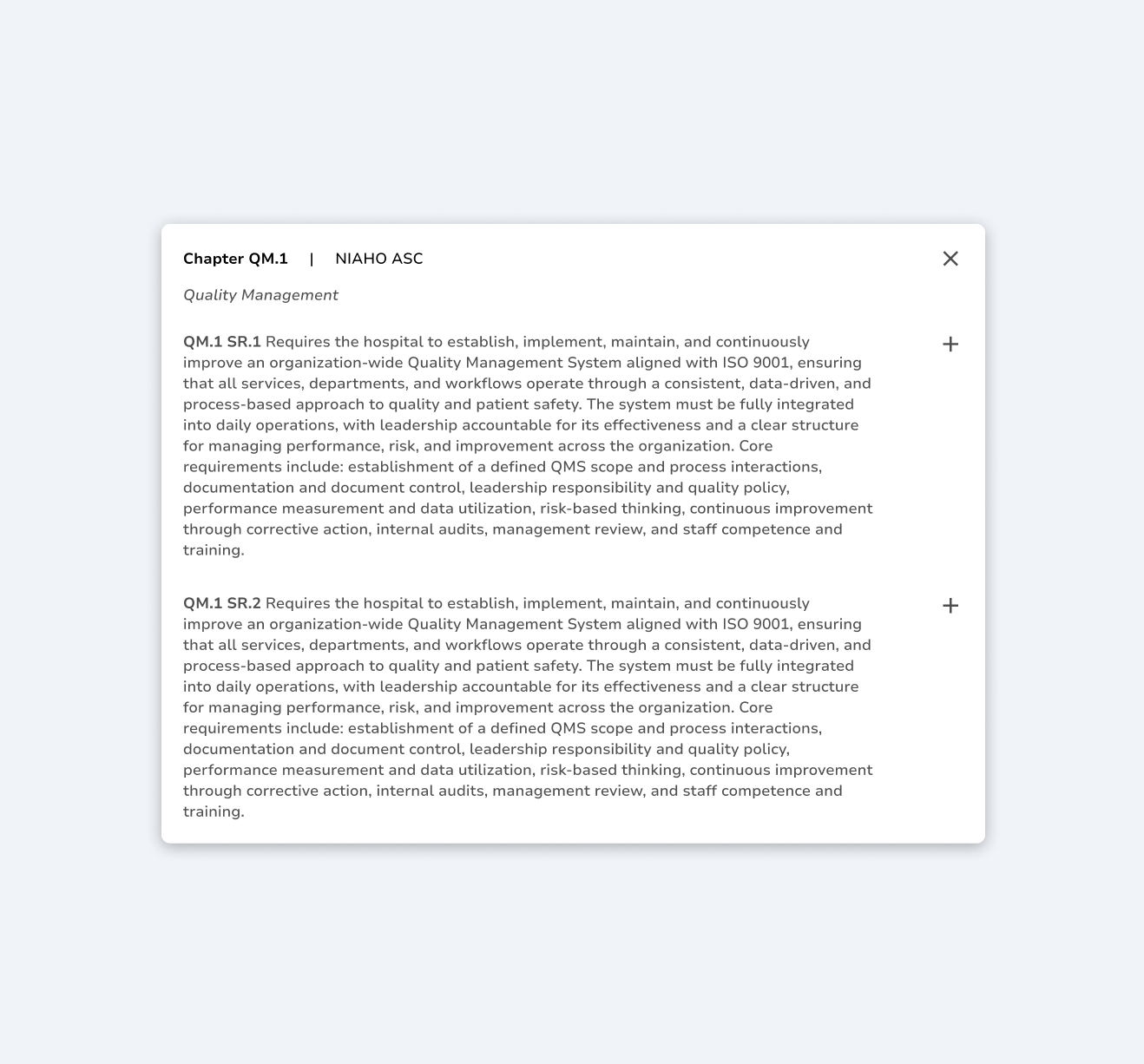 Regulatory chapter detail modal