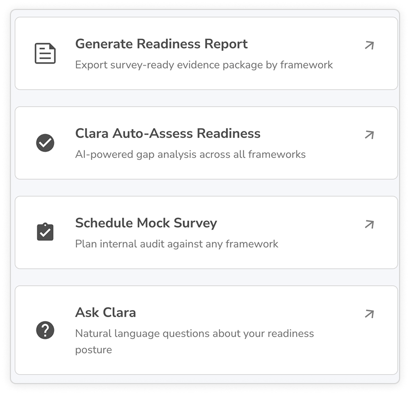 Clara readiness action menu