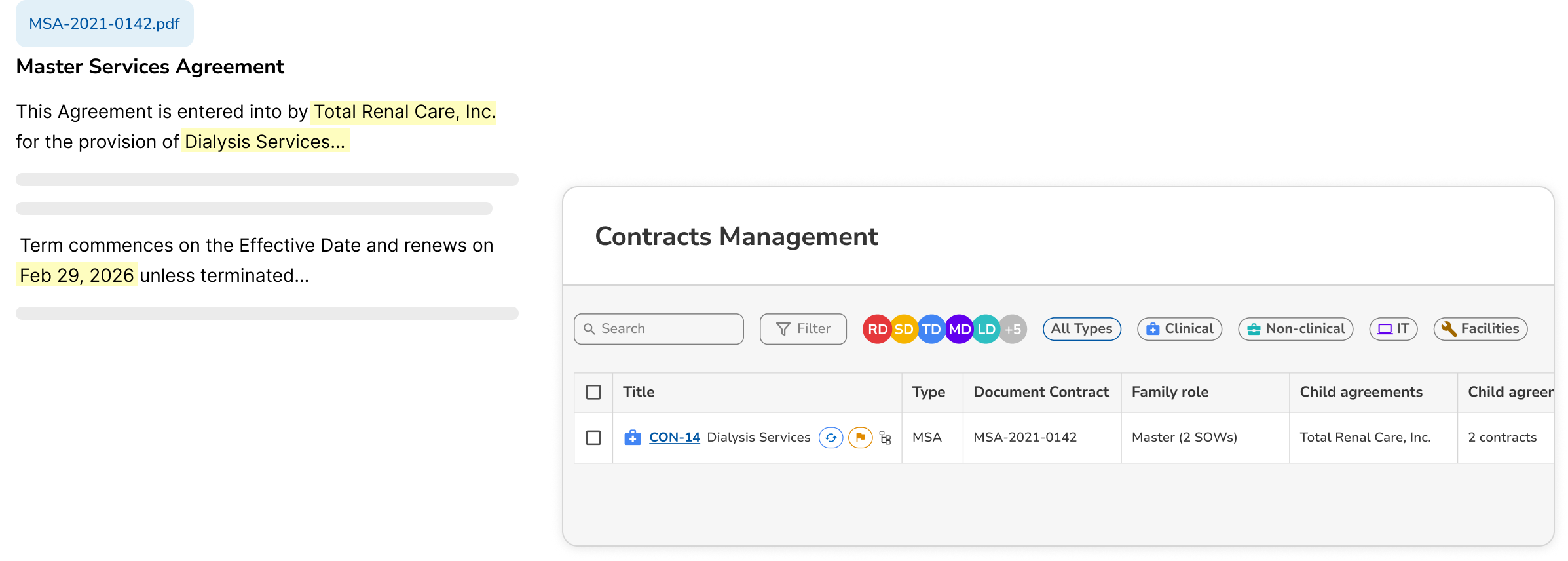 Clara reads a contract and fills a vendor record