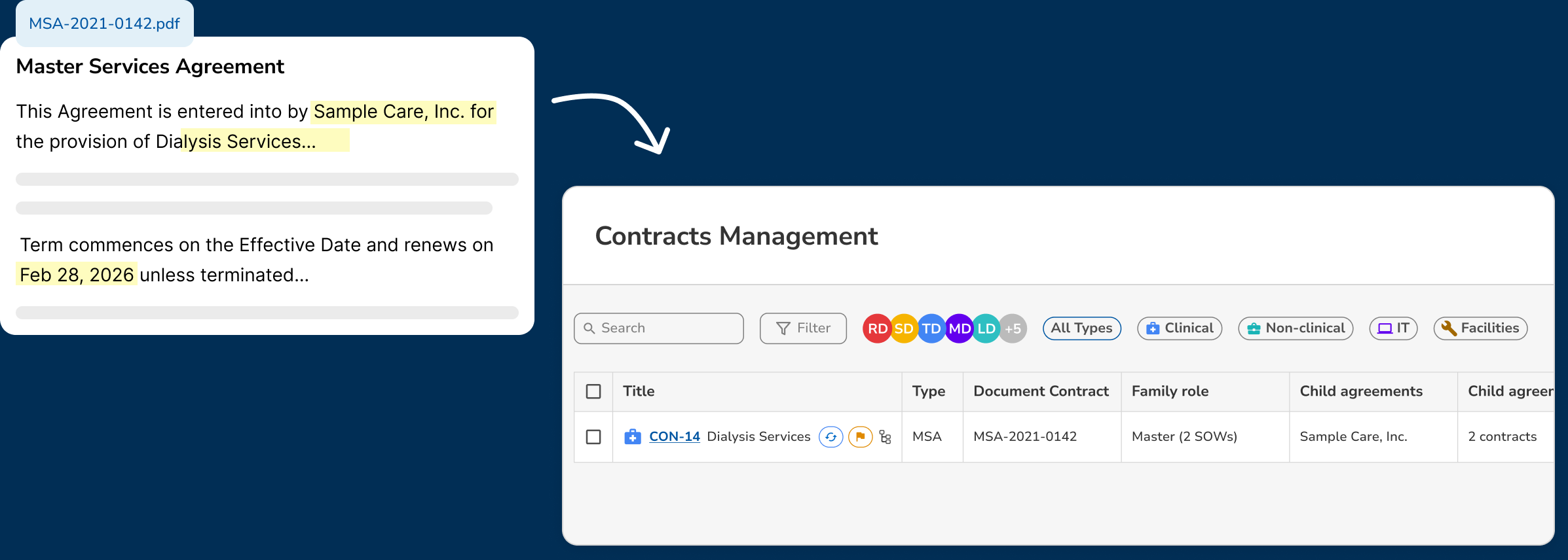 Clara reads a contract and fills a vendor record