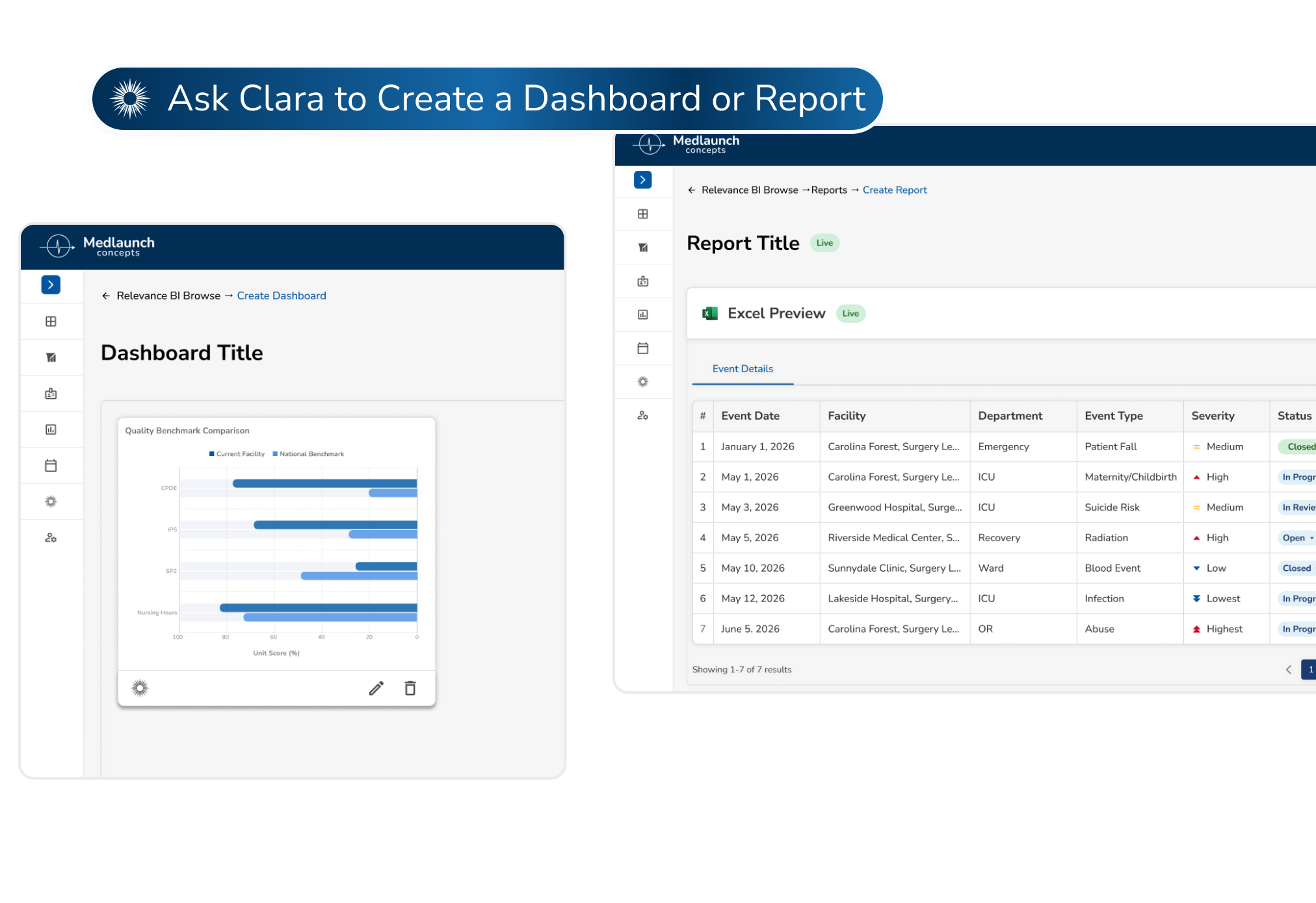 Clara creates Relevance BI dashboards and reports
