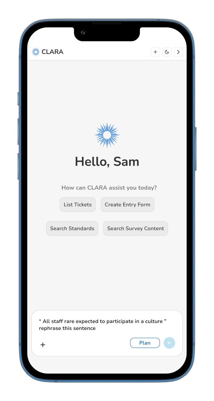 Clara mobile chat prompt for rephrasing selected policy text