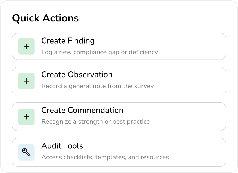 Quality Core quick actions panel