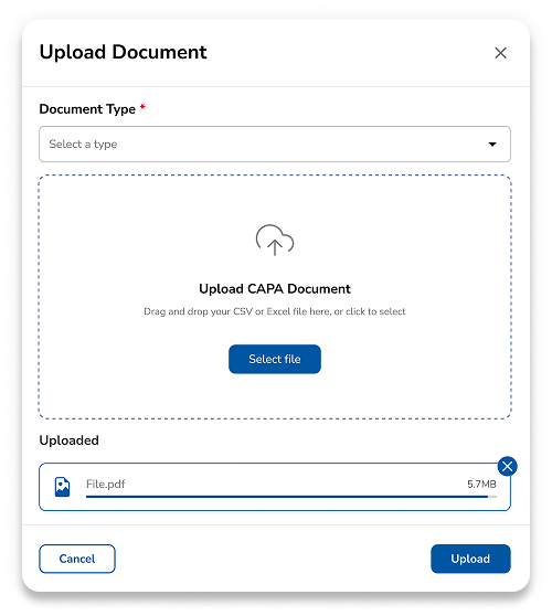 Upload document modal