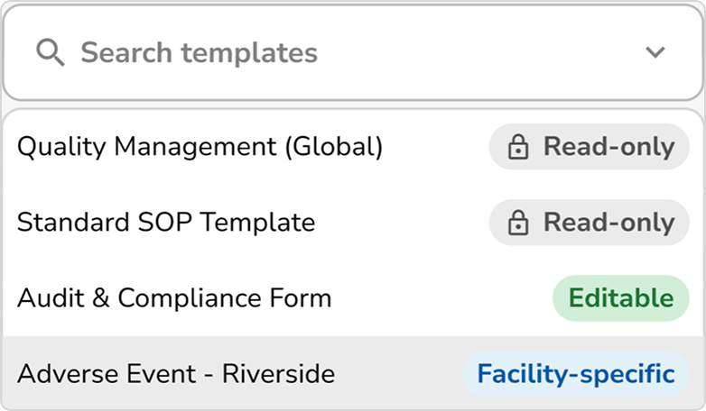 Template search dropdown