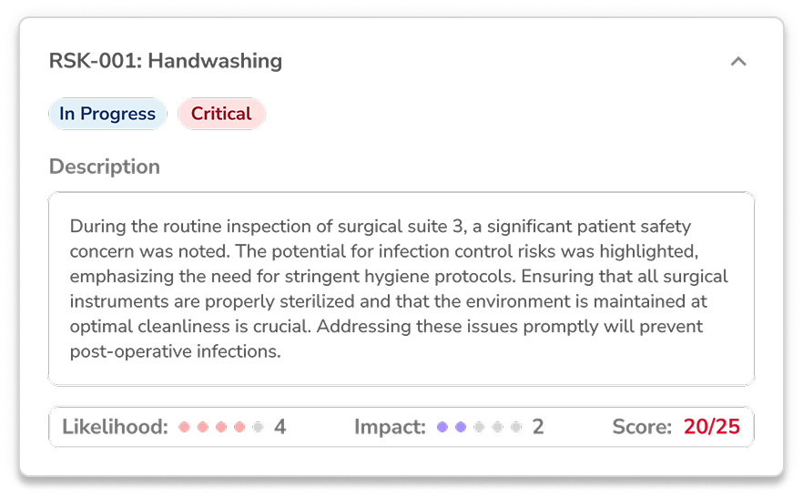 Handwashing risk detail panel
