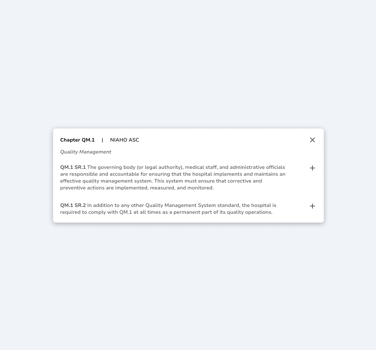 Regulatory chapter detail modal
