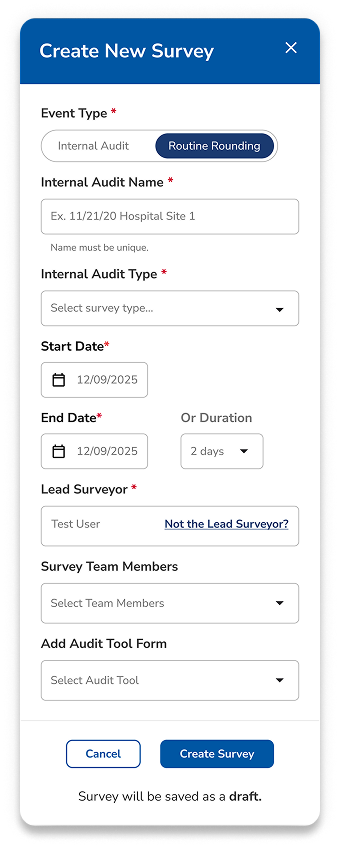 Create new routine rounding survey form