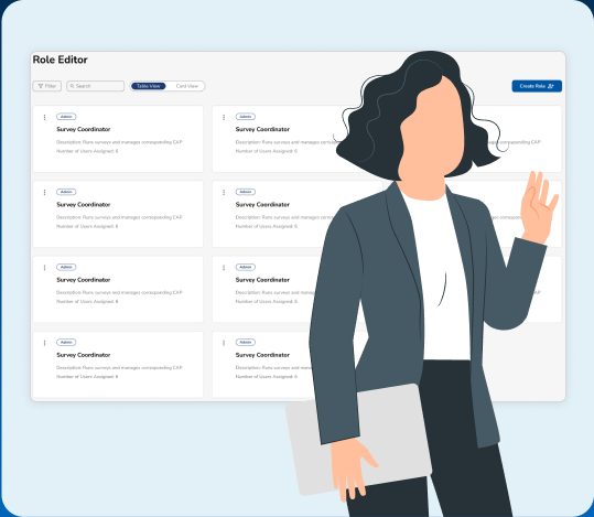 Role editor dashboard with professional user illustration