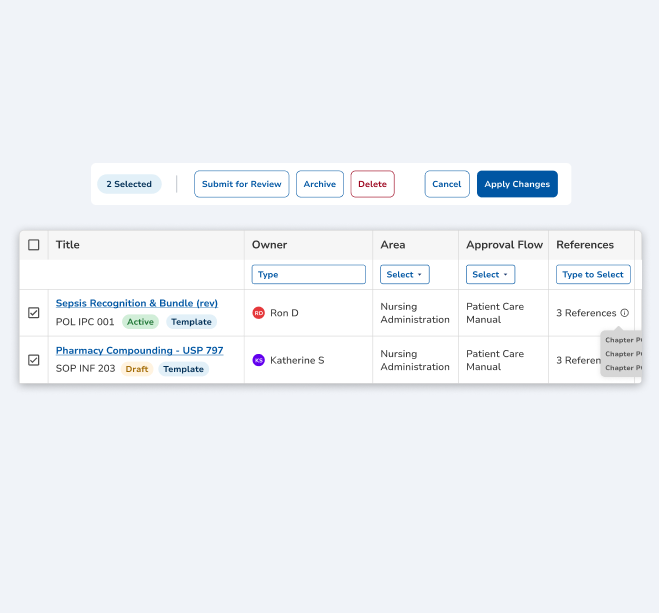 Bulk policy edit controls applied to selected policies