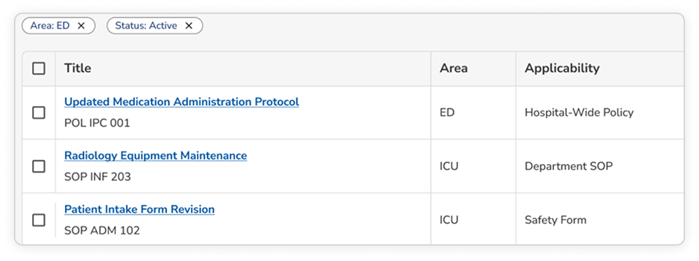 Filtered policy search results