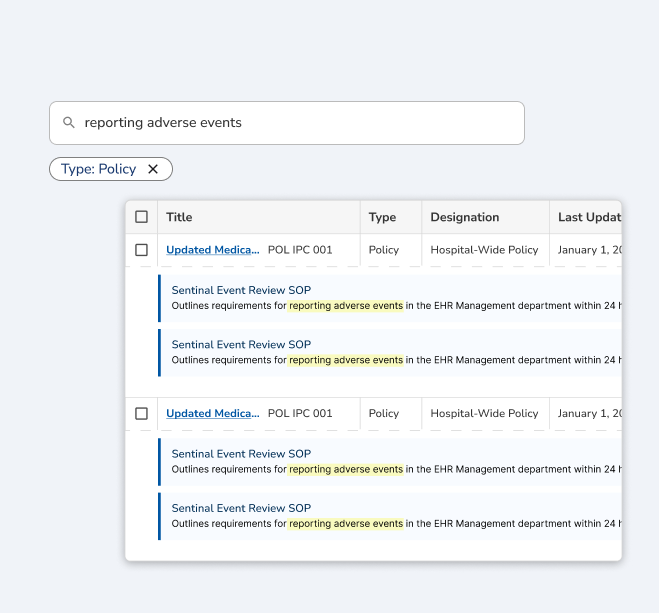 Policy search results showing matches beyond document titles