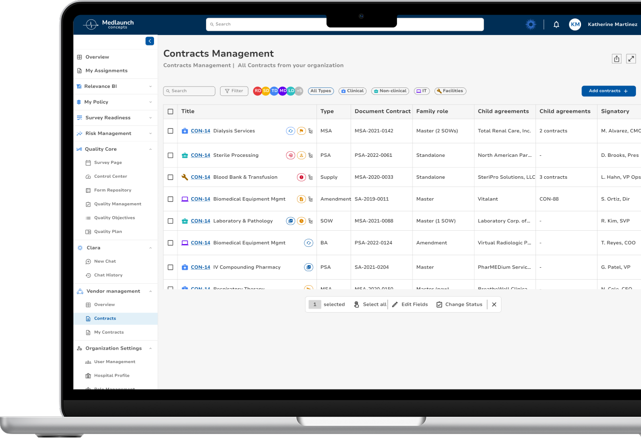 Contracts Management dashboard shown on a MacBook